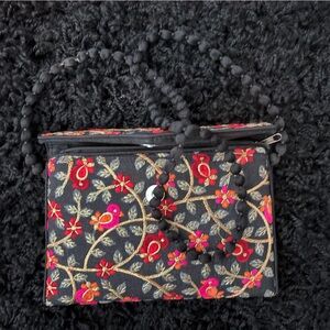 Embroidered Black Floral Women's Bag